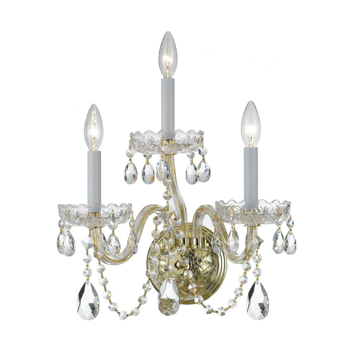 Crystorama Crystorama Traditional Crystal 3 Light Hand Cut Crystal Polished Brass Sconce