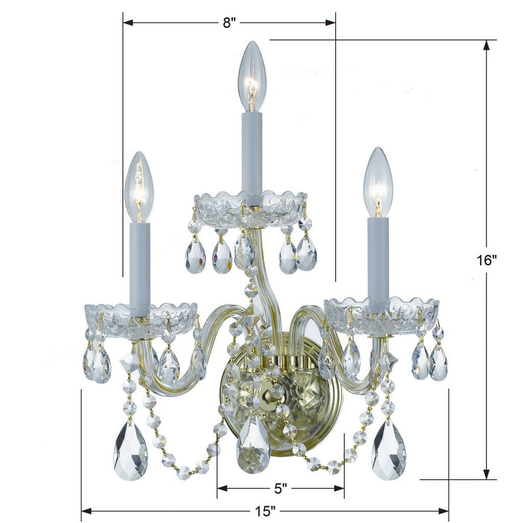 Crystorama Crystorama Traditional Crystal 3 Light Hand Cut Crystal Polished Brass Sconce