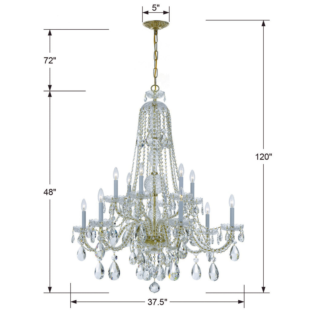 Crystorama Crystorama Traditional Crystal 12 Light Hand Cut Crystal Polished Brass Chandelier