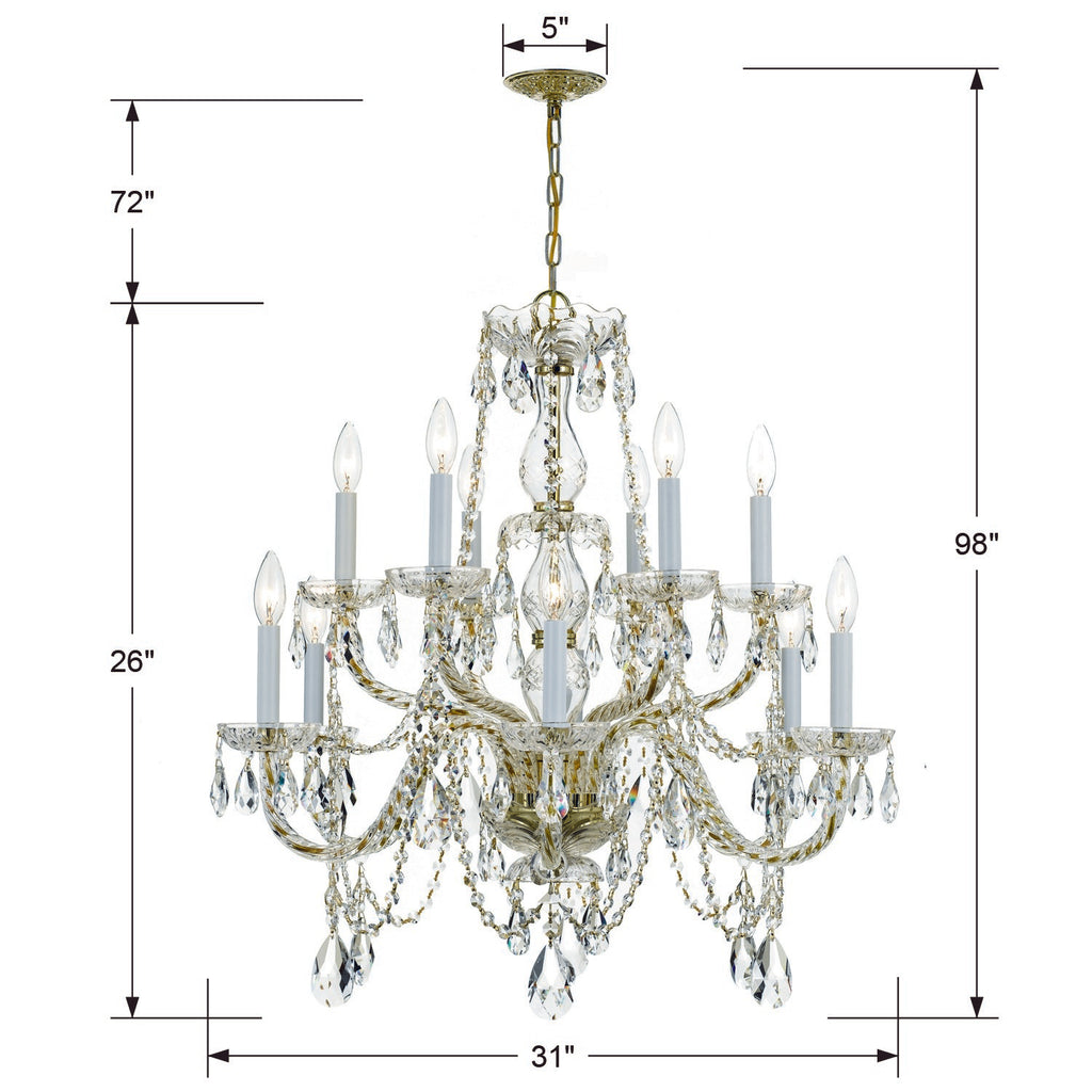 Crystorama Crystorama Traditional Crystal 12 Light Swarovski Strass Crystal Polished Brass Chandelier
