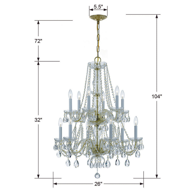 Crystorama Crystorama Traditional Crystal 12 Light Hand Cut Crystal Polished Brass Chandelier