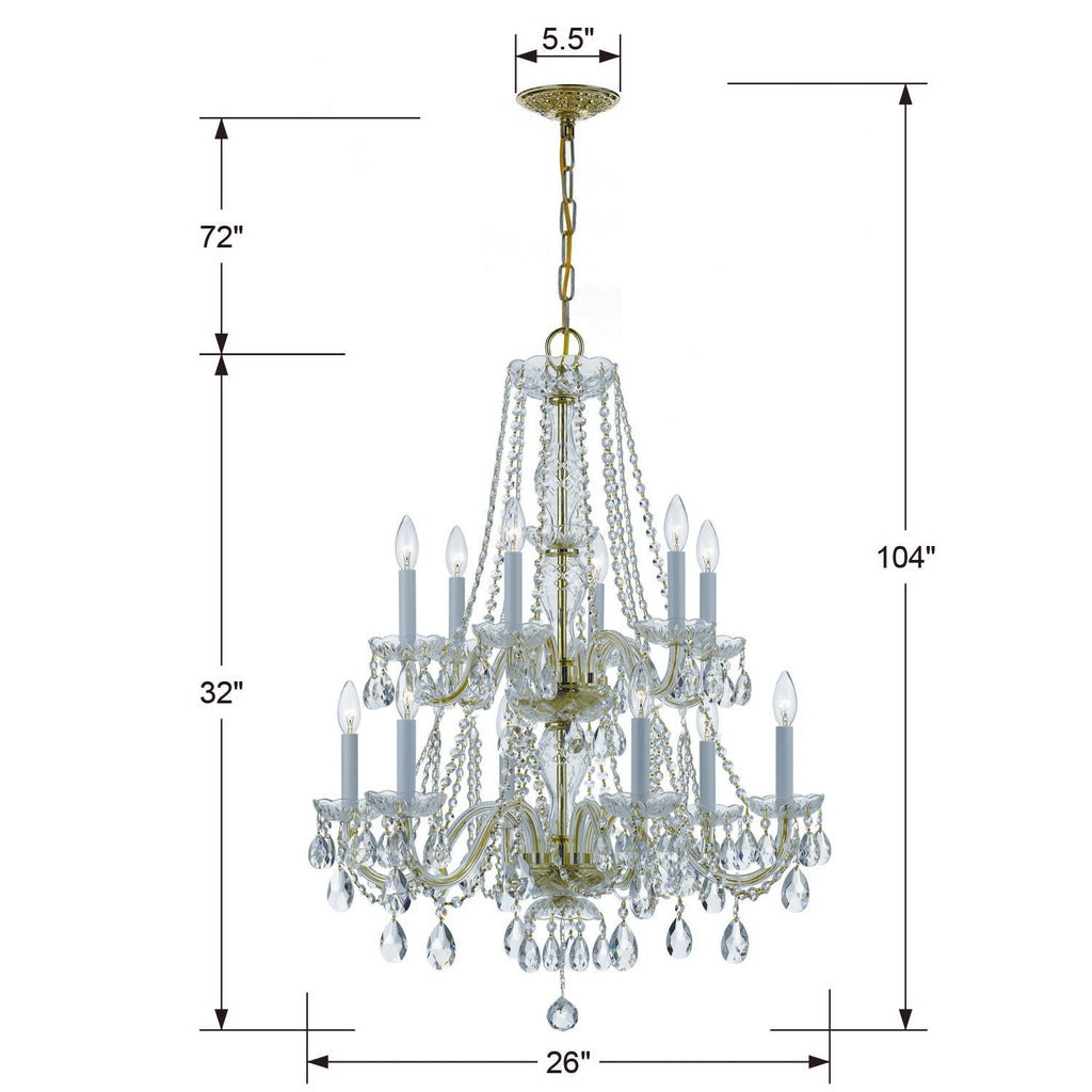 Crystorama Crystorama Traditional Crystal 12 Light Swarovski Strass Crystal Polished Brass Chandelier