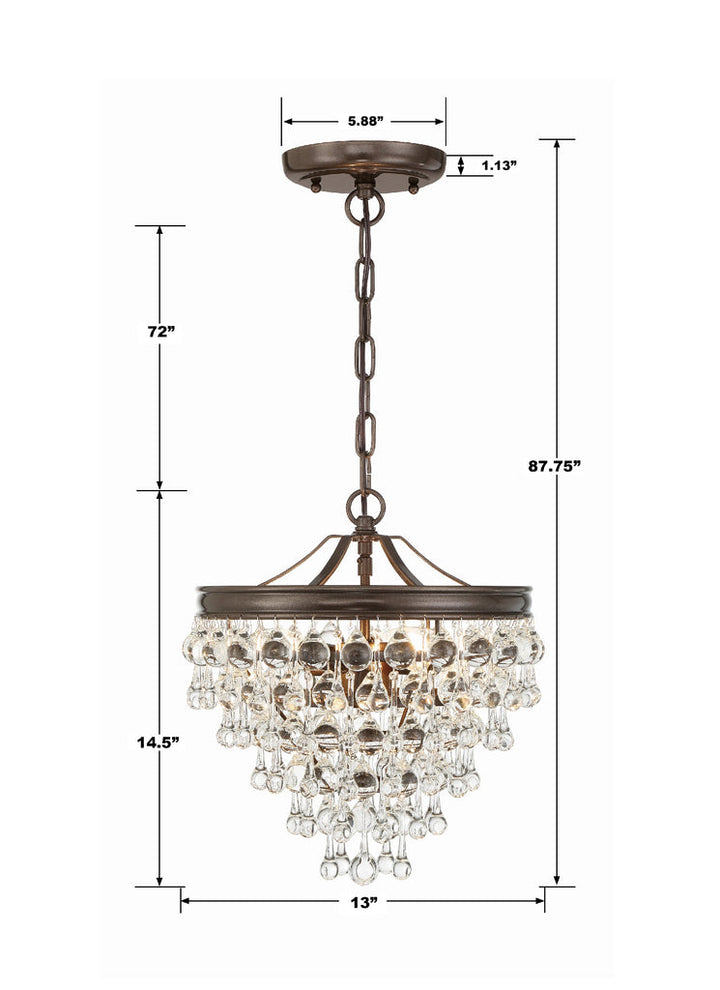 Crystorama Crystorama Calypso 3 Light Crystal Teardrop Vibrant Bronze Mini Chandelier