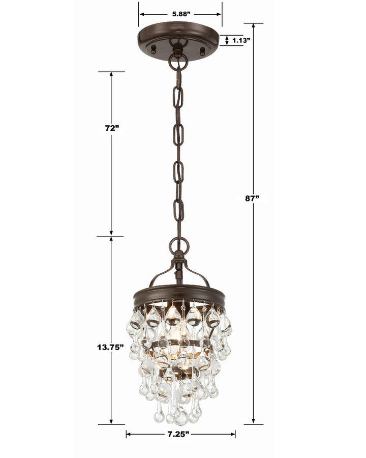 Calypso 1 Light Crystal Teardrop Vibrant Bronze Mini Pendant Pendant Crystorama