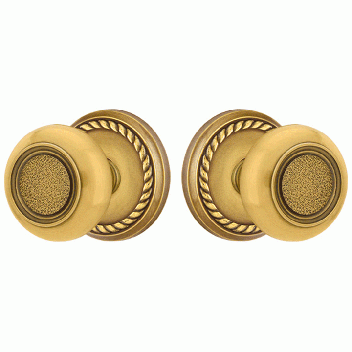 Solid Brass Belmont Door Knob Set With Rope Rosette (Several Finish Options) EMTEK