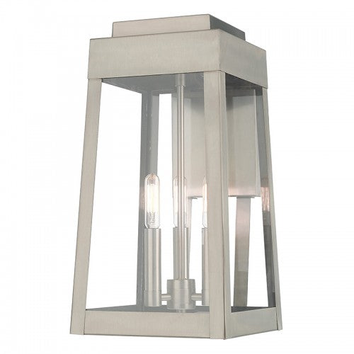 3 Light Brushed Nickel Outdoor Wall Lantern Livex