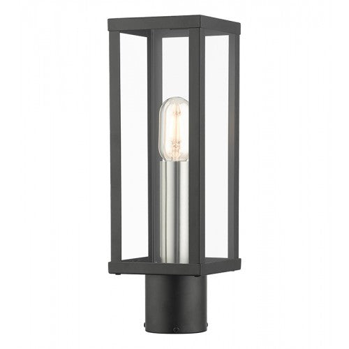 1 Light Black Outdoor Post Top Lantern with Brushed Nickel Finish Accents Livex