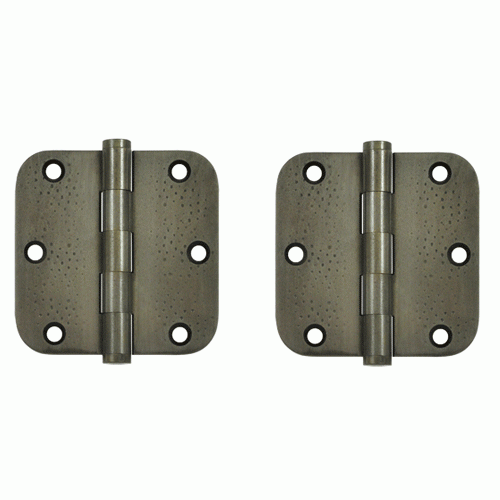 3 1/2 Inch X 3 1/2 Inch Solid Brass Hinge Interchangeable Finials (5/8" Radius Corner, White Bronze Dark Finish) DELTANA