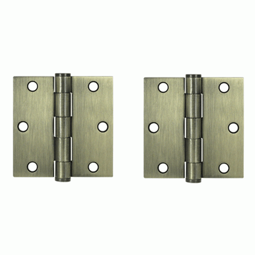 3 1/2 Inch x 3 1/2 Inch Heavy Duty Steel Hinge (Antique Brass Finish) DELTANA