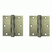 3 1/2 Inch x 3 1/2 Inch Heavy Duty Steel Hinge (Antique Brass Finish) DELTANA