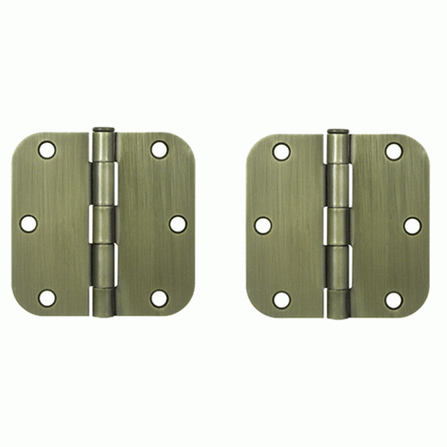 3 1/2 Inch x 3 1/2 Inch Steel Hinge (Antique Brass Finish) DELTANA