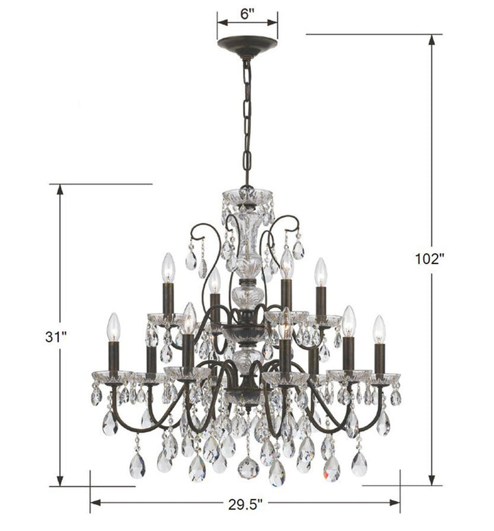 Crystorama Crystorama Butler 12 Light Swarovski Strass Crystal English Bronze Chandelier