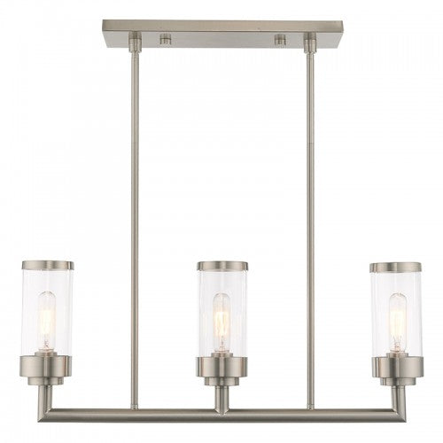 3 Light Brushed Nickel Linear Chandelier Livex