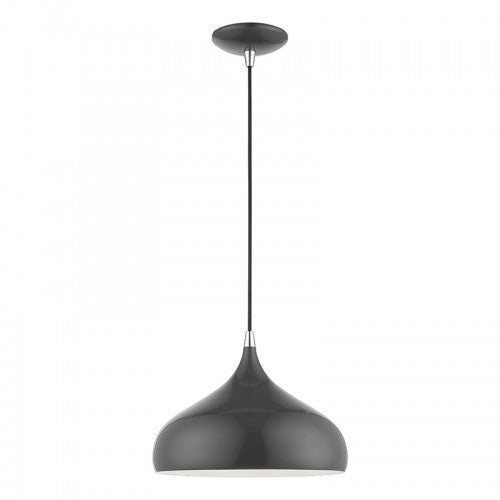 1 Light Shiny Dark Gray with Polished Chrome Accents Pendant Pendant Livex