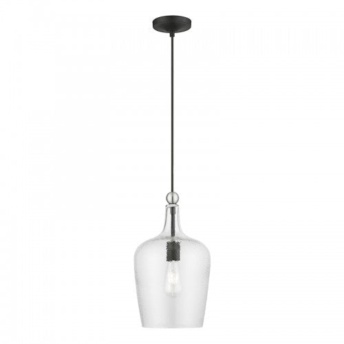 1 Light Black with Brushed Nickel Accent Single Pendant Pendant Livex