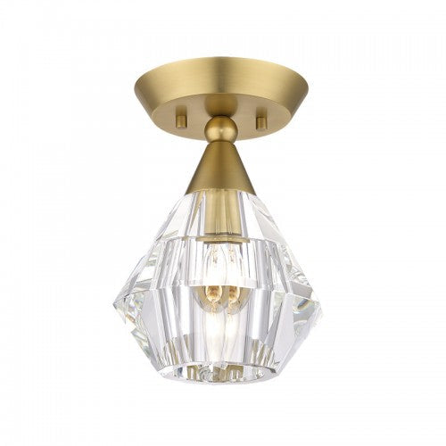 1 Light Natural Brass Crystal Semi-Flush Livex