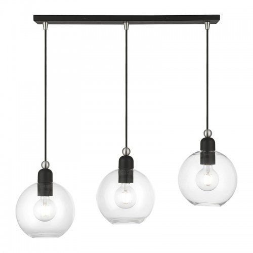 3 Light Black with Brushed Nickel Accents Sphere Linear Chandelier Livex