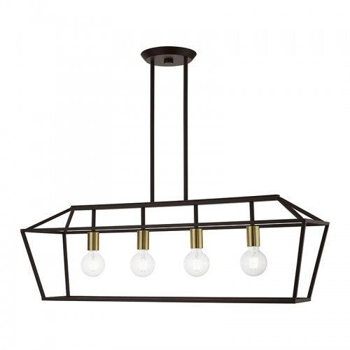 4 Light Bronze with Antique Brass Accents Linear Chandelier Livex
