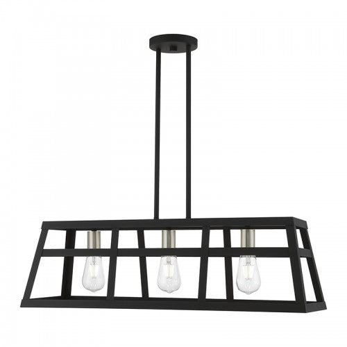 3 Light Black with Brushed Nickel Accents Linear Chandelier Livex