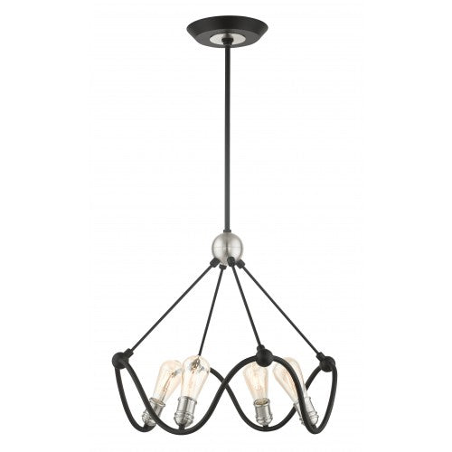 4 Light Textured Black with Brushed Nickel Accents Chandelier Livex