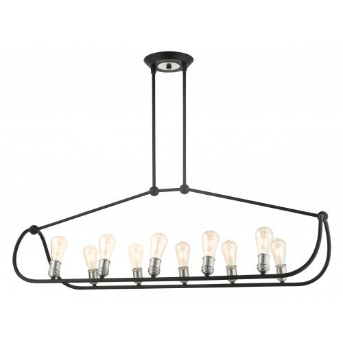 10 Light Textured Black with Brushed Nickel Accents Linear Chandelier Livex