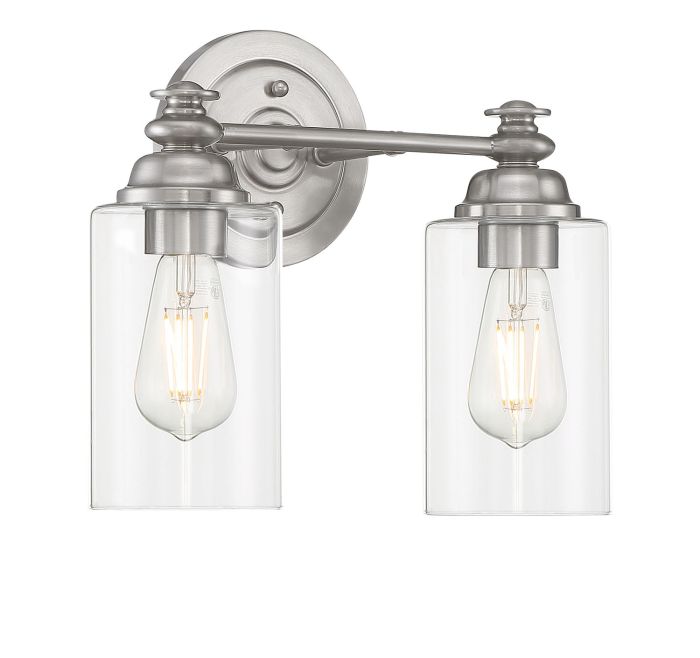 ##Antique Hardware## Dardyn 2 Light Vanity in Brushed Polished Nickel (Clear Glass)