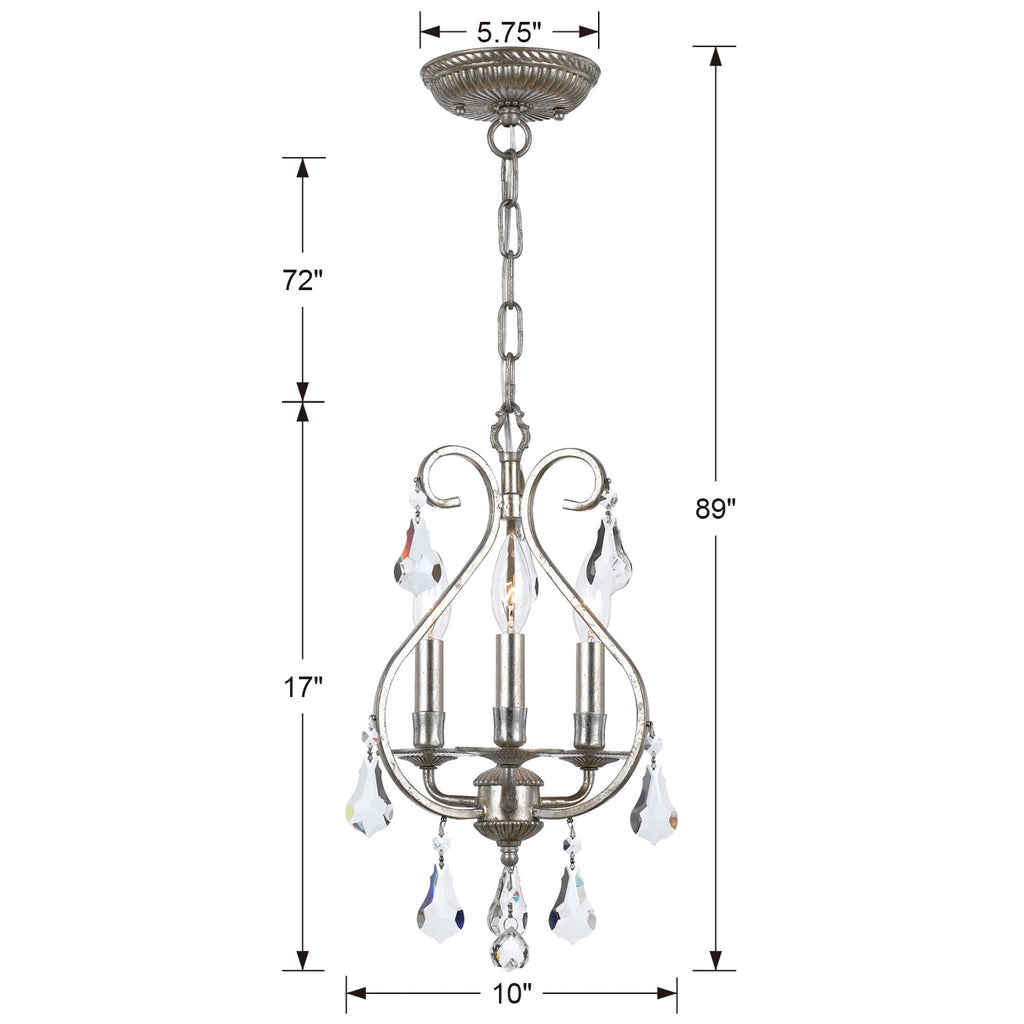 Crystorama Crystorama Ashton 3 Light Hand Cut Crystal Olde Silver Mini Chandelier