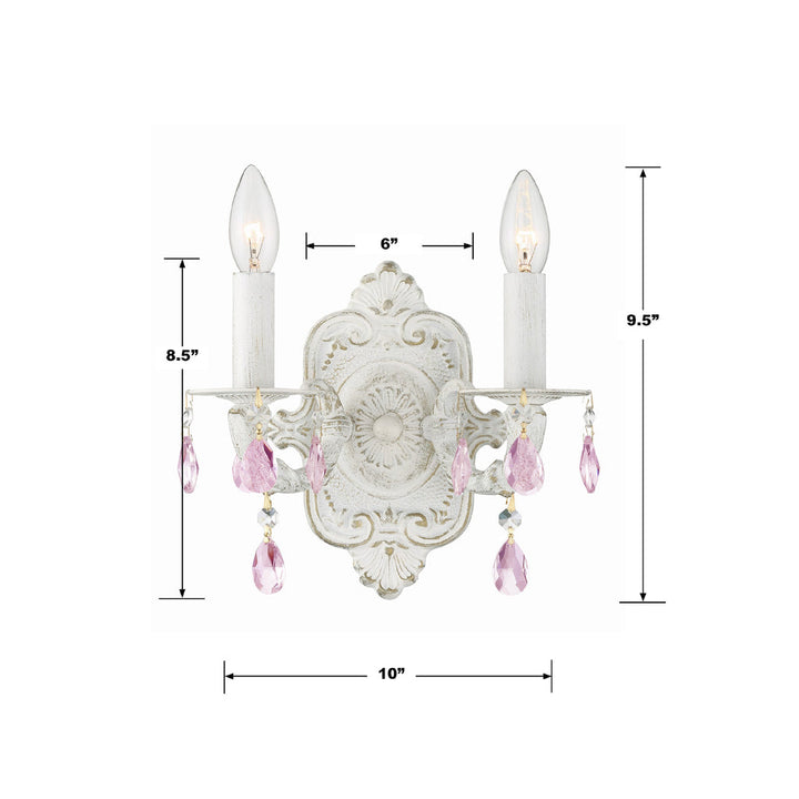 Crystorama Crystorama Paris Market 2 Light Rose Crystal Antique White Sconce