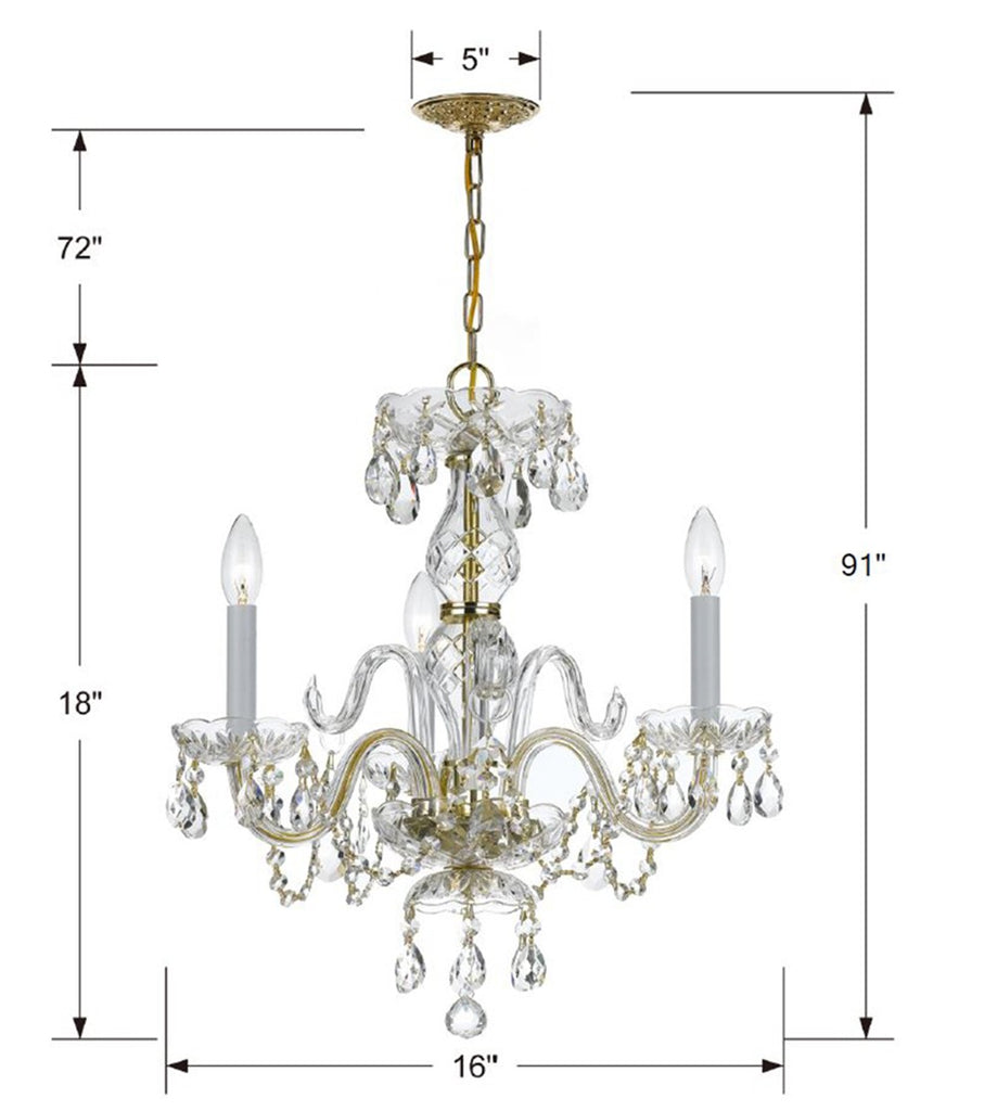 Crystorama Crystorama Traditional Crystal 3 Light Swarovski Strass Crystal Polished Brass Mini Chandelier