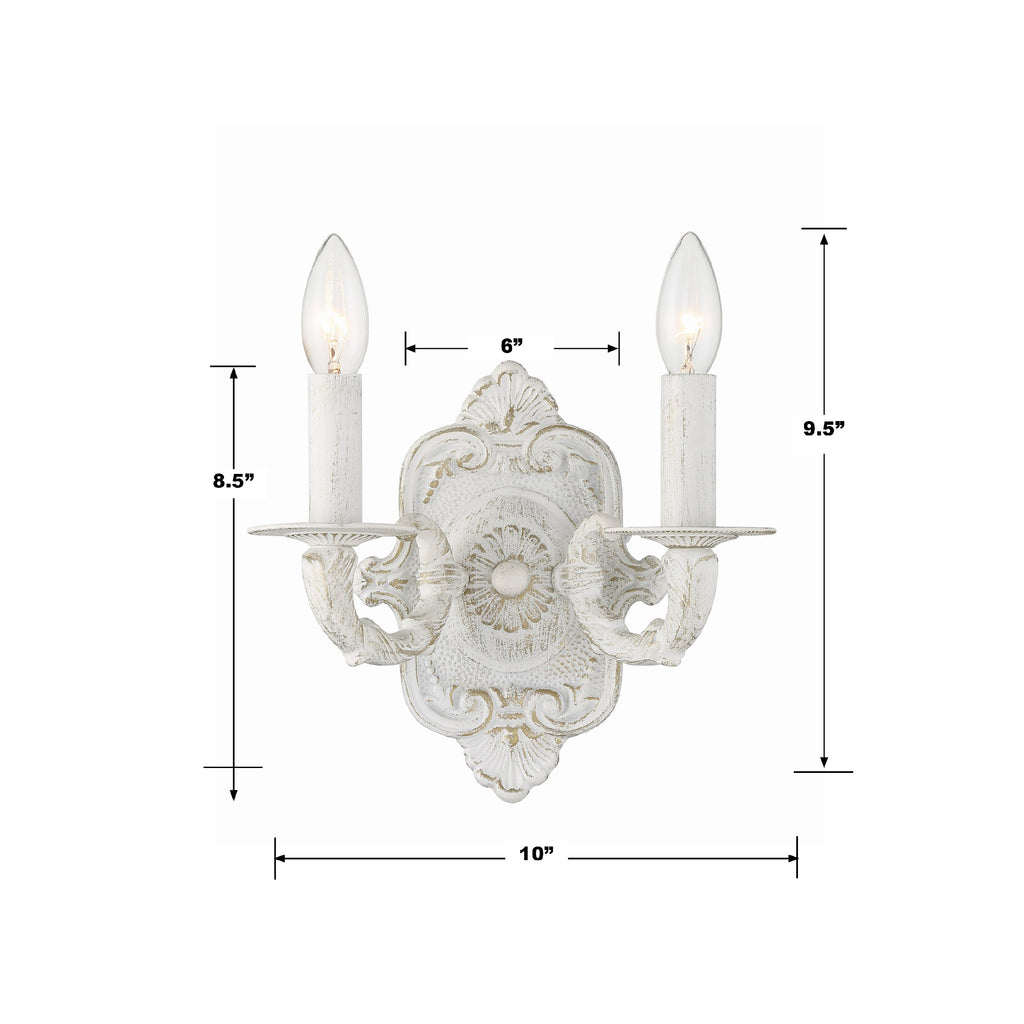 Crystorama Crystorama Paris Market 2 Light Antique White Sconce
