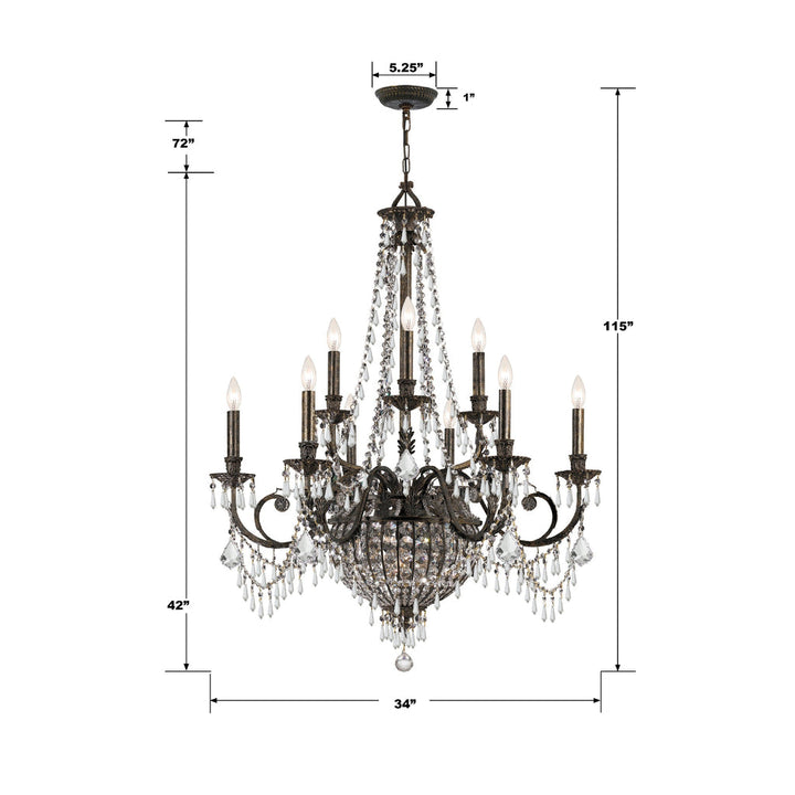 Crystorama Crystorama Vanderbilt 12 Light Hand Cut Crystal English Bronze Chandelier
