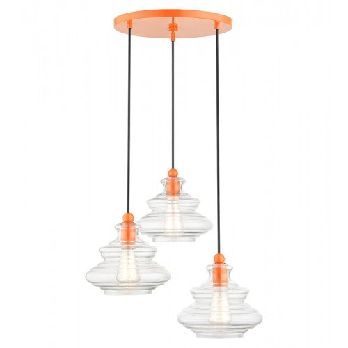 3 Light Shiny Orange Pendant Chandelier Livex