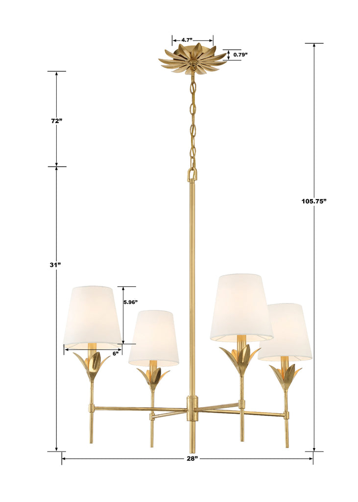 Crystorama Crystorama Broche 4 Light Antique Gold Chandelier