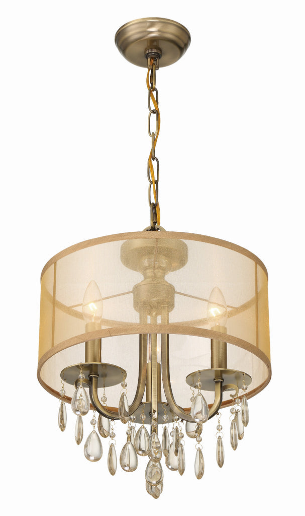 Crystorama Crystorama Hampton 3 Light Antique Brass Etruscan Crystal Drum Shade Mini Chandelier