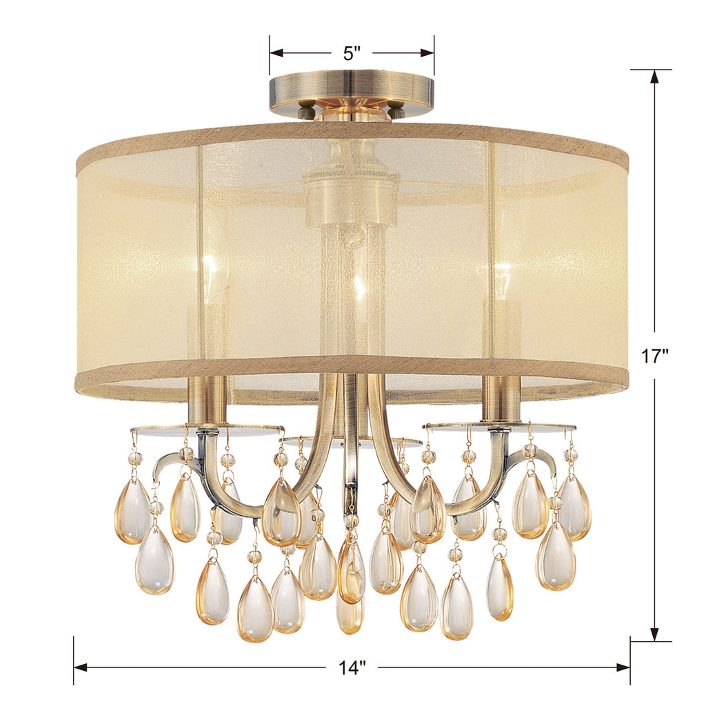 Crystorama Crystorama Hampton 3 Light Antique Brass Etruscan Crystal Drum Shade Mini Chandelier