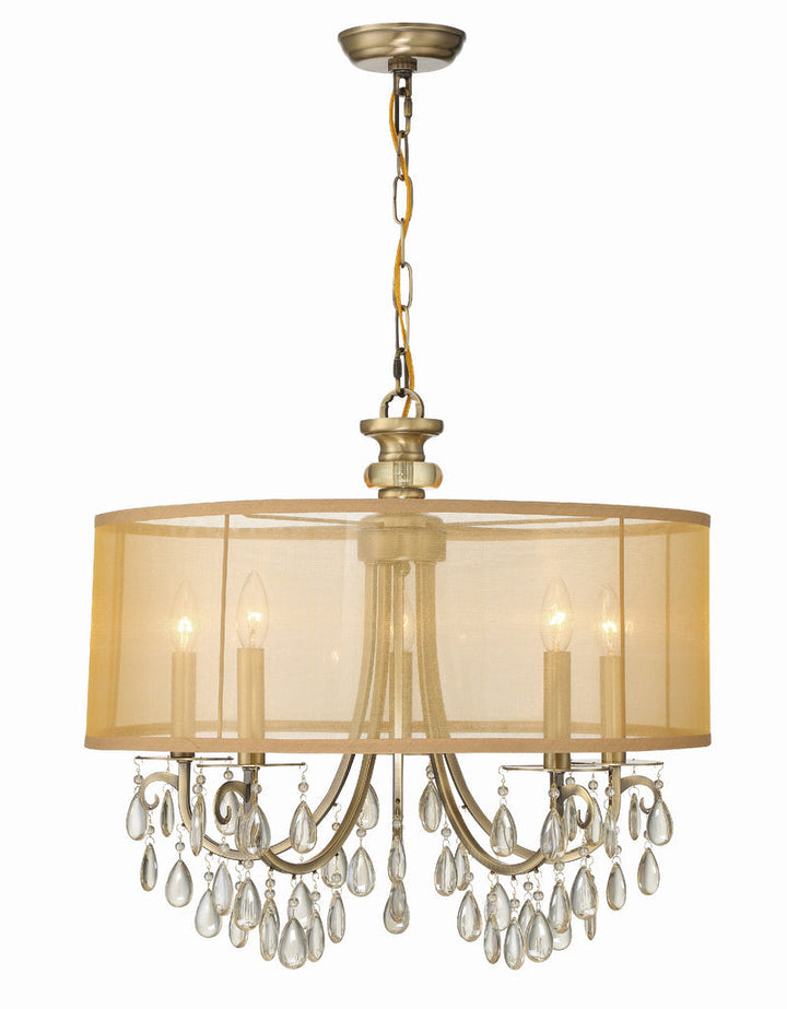 Crystorama Crystorama Hampton 5 Light Drum Shade Antique Brass Chandelier