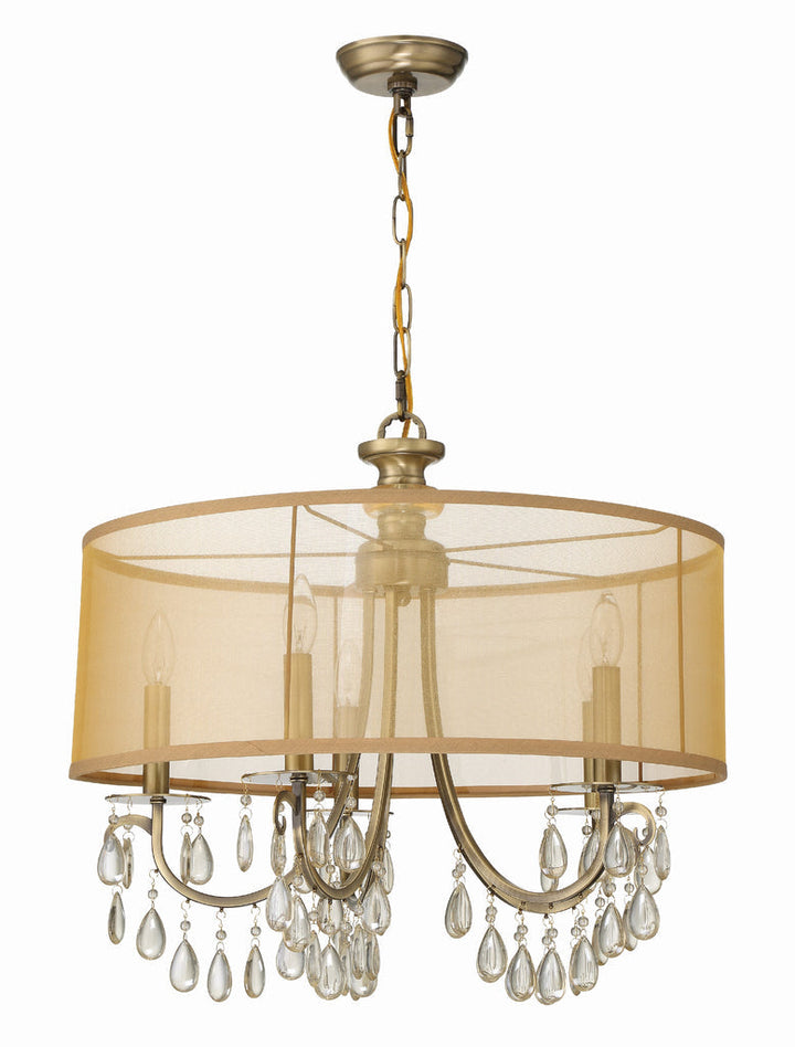 Crystorama Crystorama Hampton 5 Light Drum Shade Antique Brass Chandelier