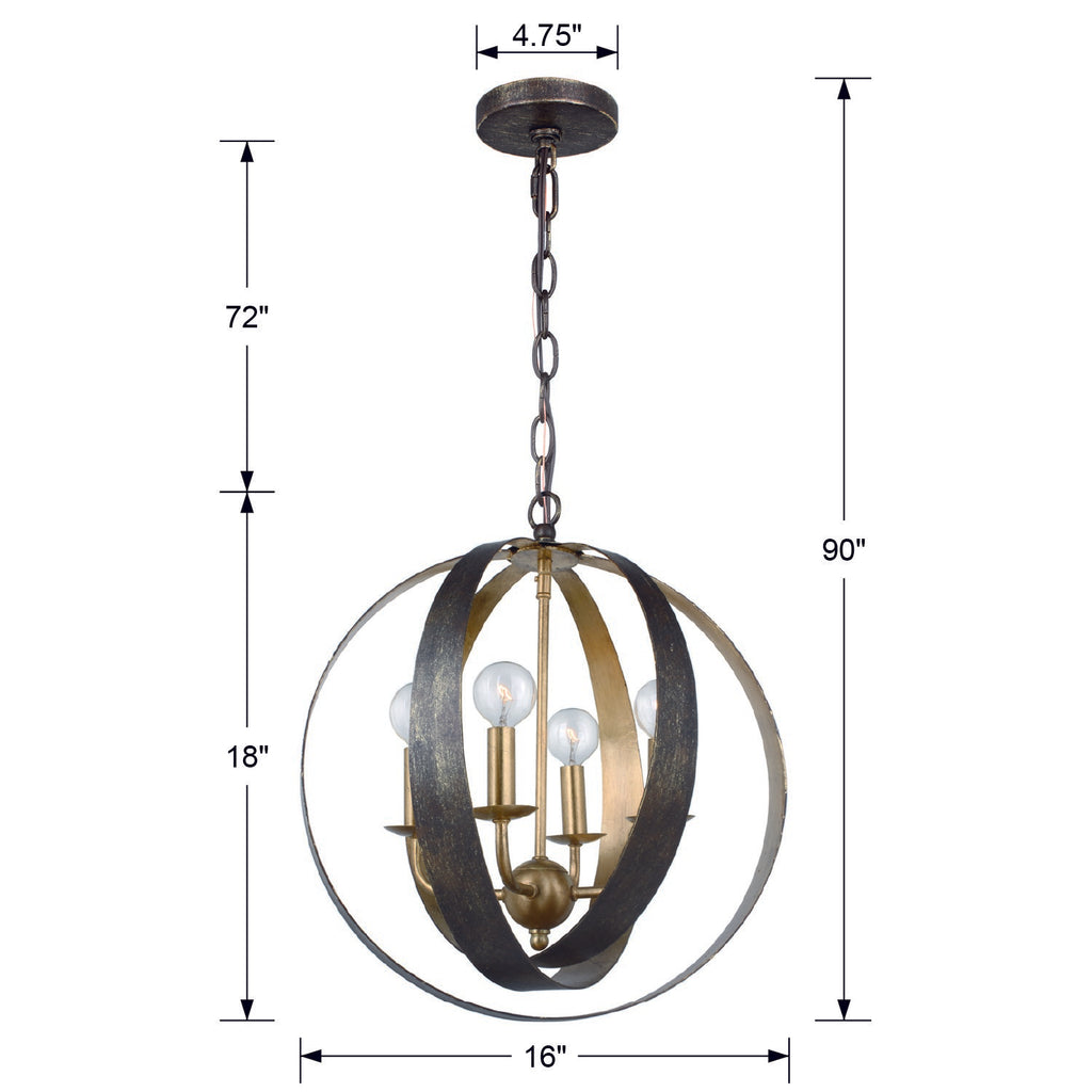 Crystorama Crystorama Luna 4 Light English Bronze + Antique Gold Sphere Mini Chandelier