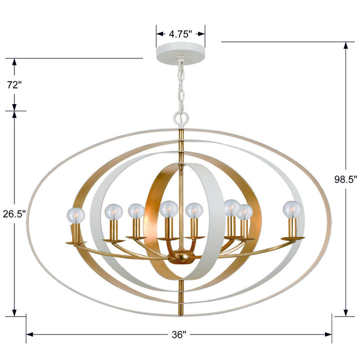 Crystorama Crystorama Luna 8 Light Matte White + Antique Gold Chandelier