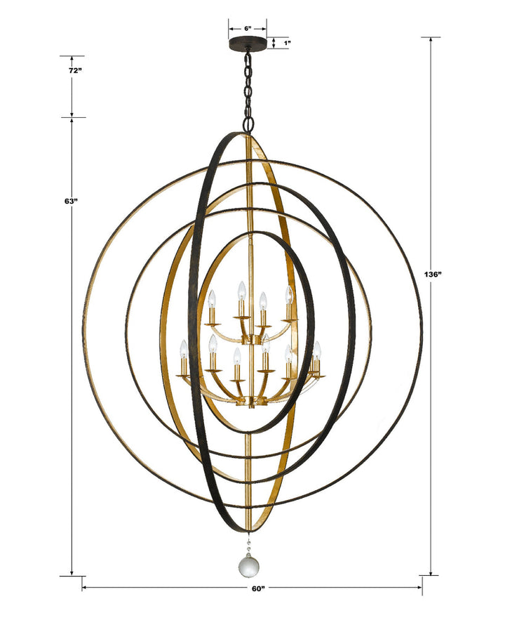 Crystorama Crystorama Luna 12 Light English Bronze + Antique Gold Chandelier
