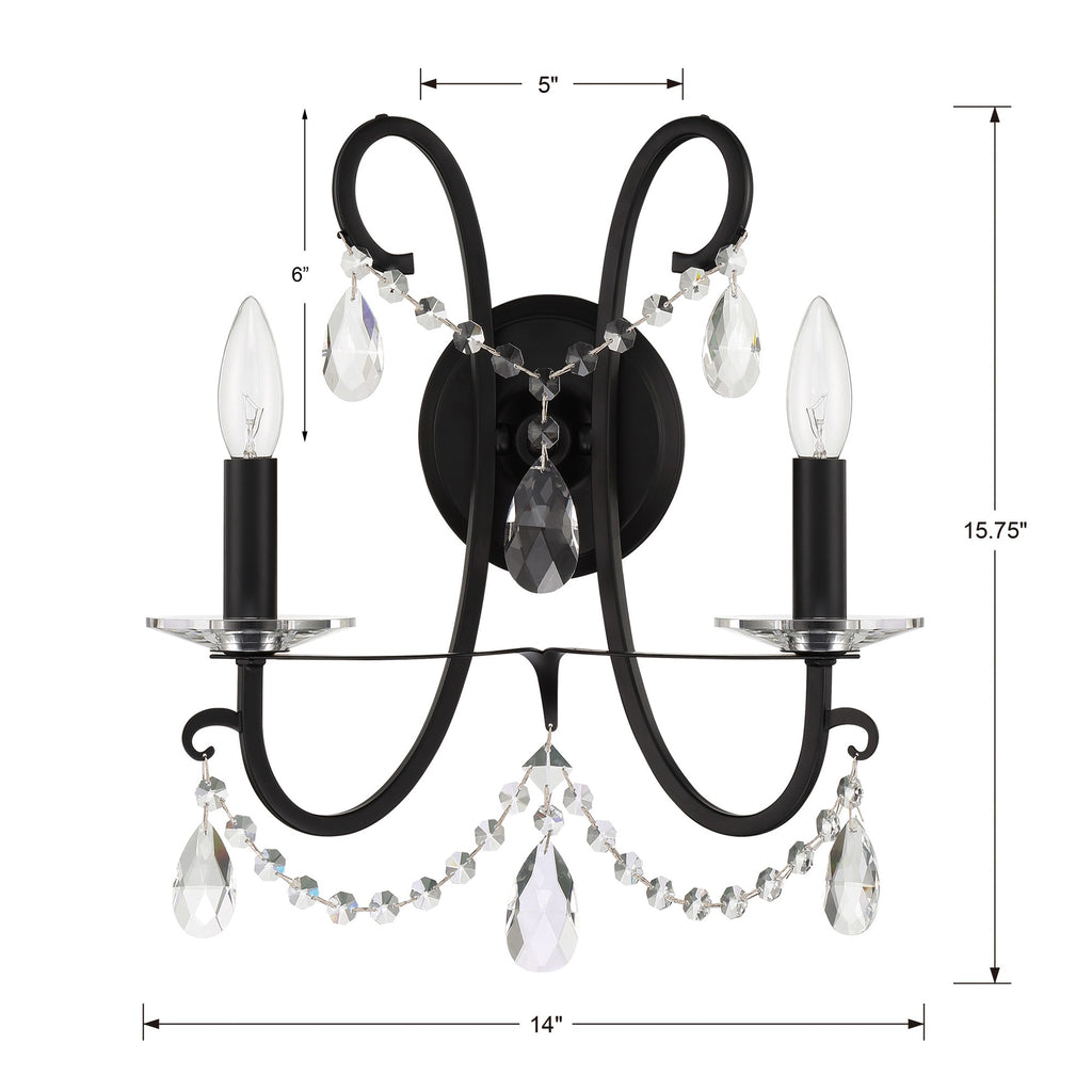 Crystorama Crystorama Othello 2 Light Matte Black Sconce