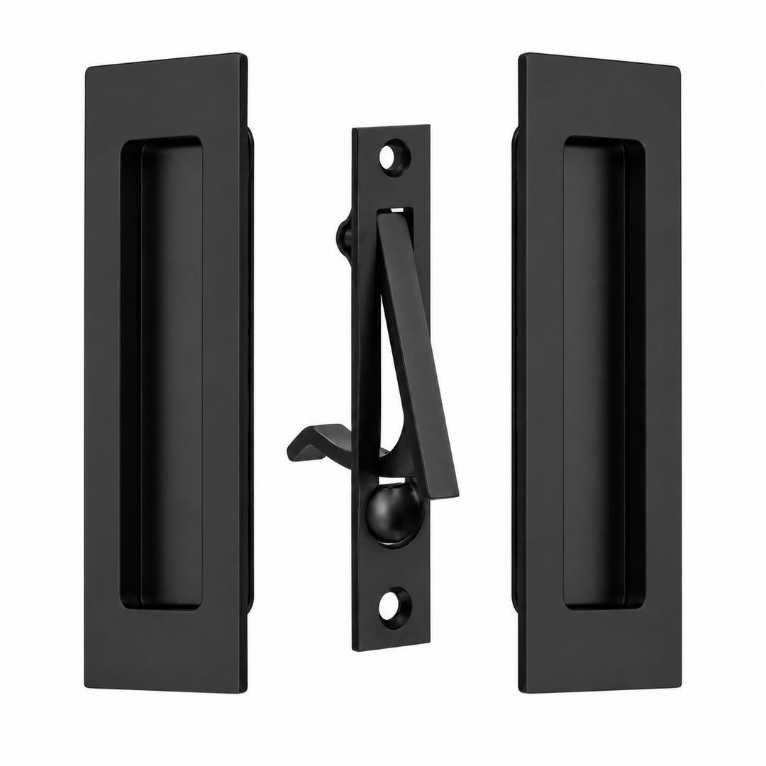 6 Inch Solid Brass Modern Rectangular Pocket Door Pull Set