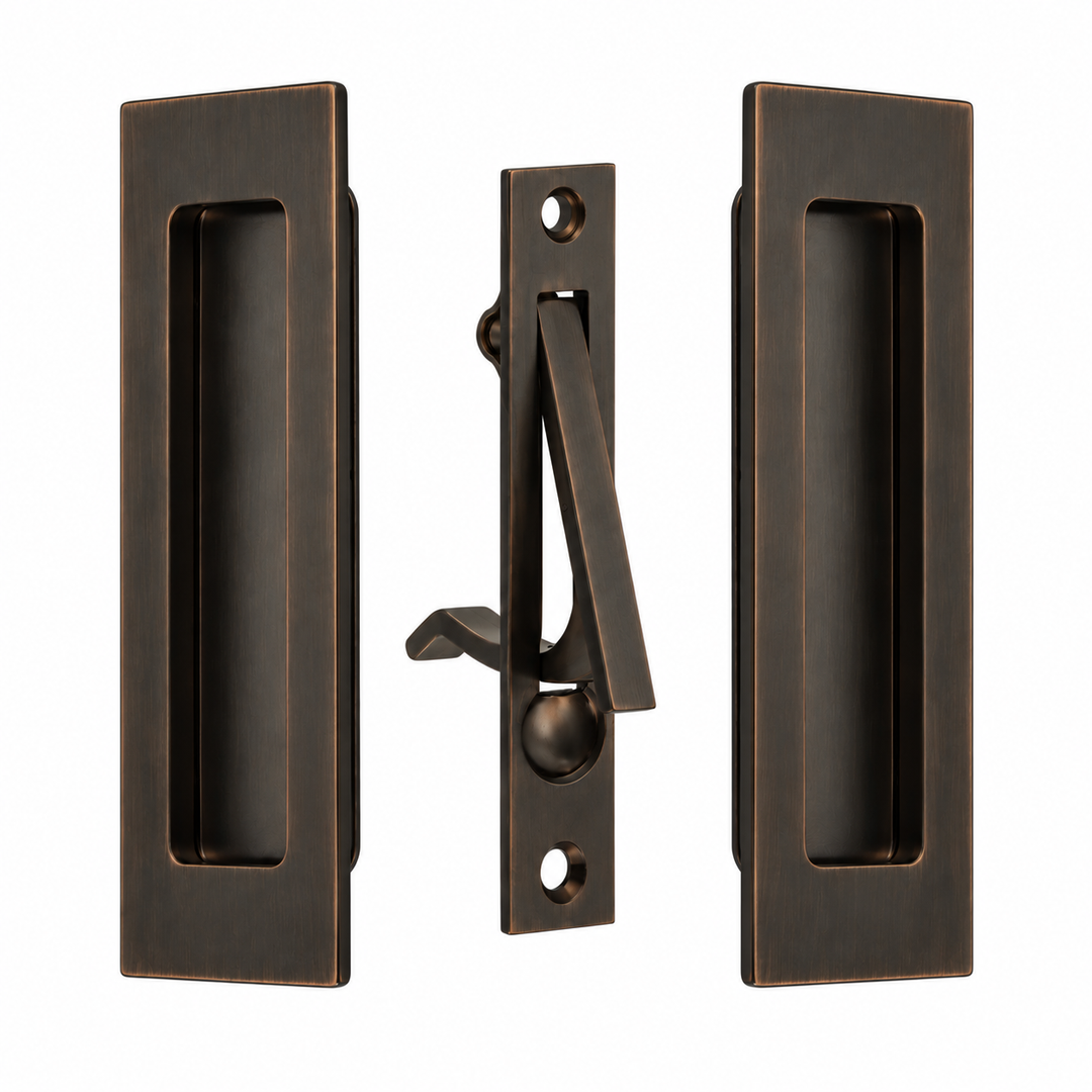6 Inch Solid Brass Modern Rectangular Pocket Door Pull Set