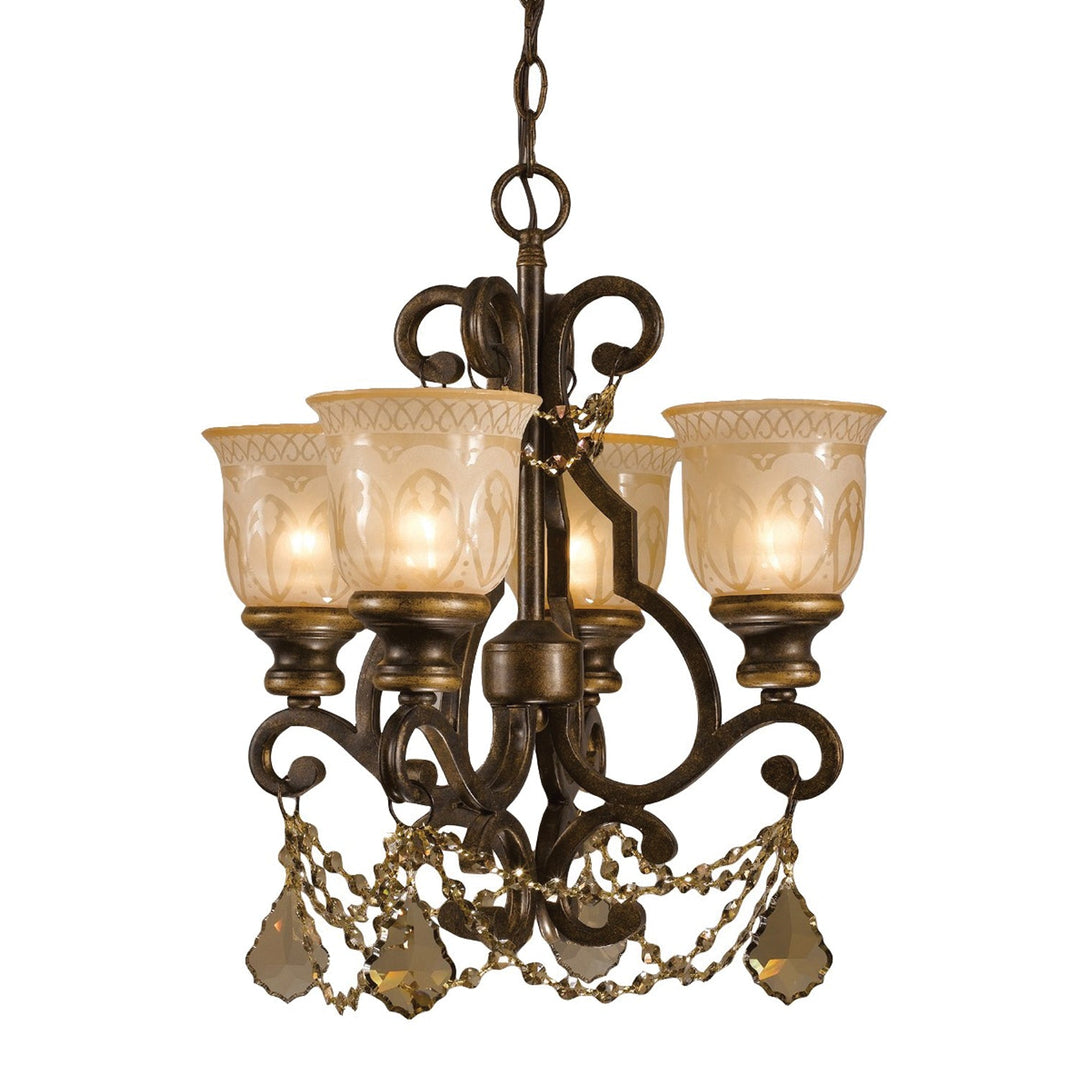 Crystorama Crystorama Norwalk 4 Light Golden Teak Swarovski Strass Crystal Bronze Umber Mini Chandelier
