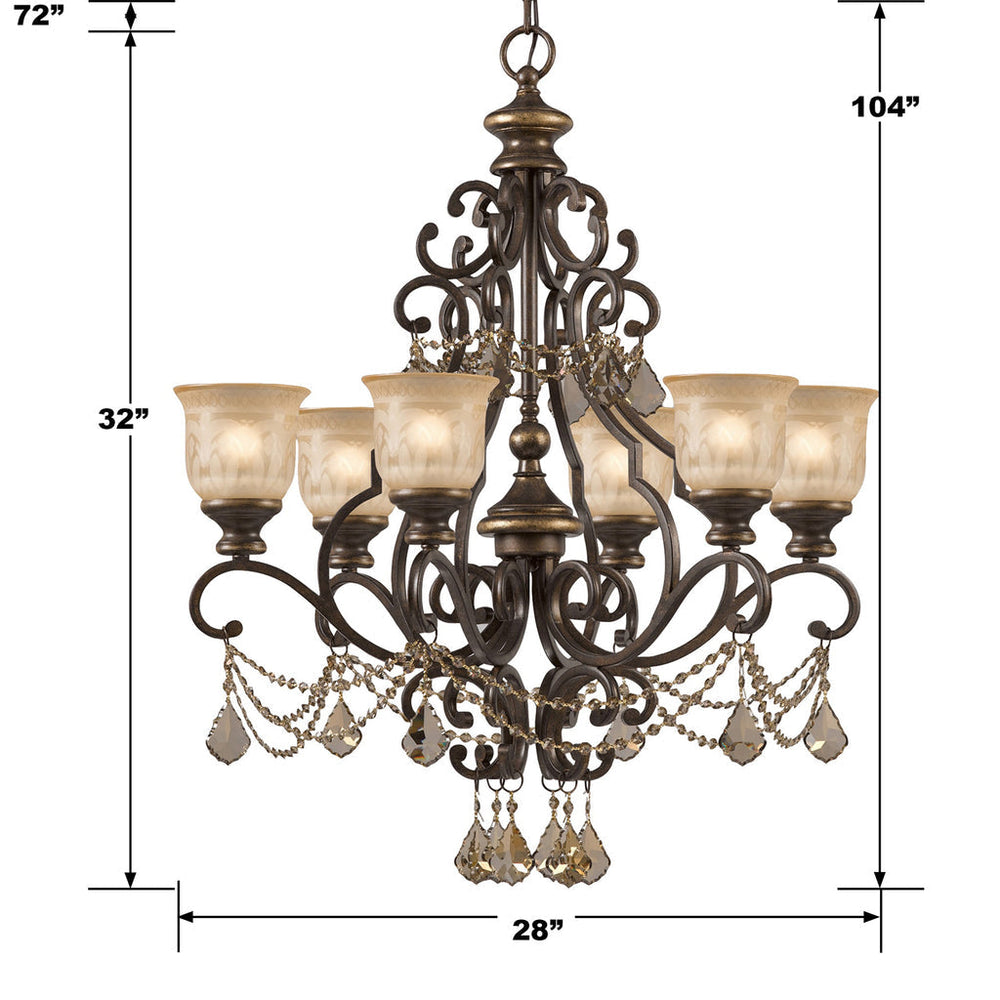 Crystorama Crystorama Norwalk 6 Light Golden Teak Swarovski Strass Crystal Bronze Umber Chandelier