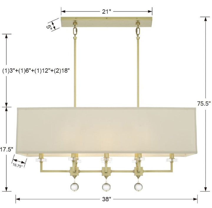Crystorama Crystorama Paxton 8 Light Aged Brass Linear Chandelier