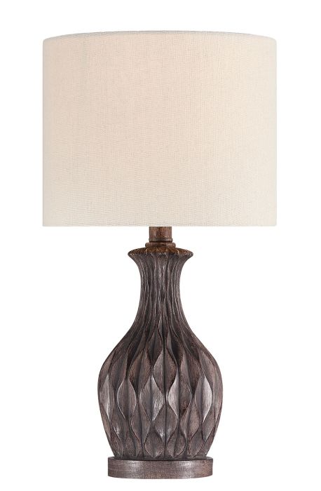 ##Antique Hardware## 1 Light Resin Base Table Lamp in Carved Painted Brown (2 Pack)