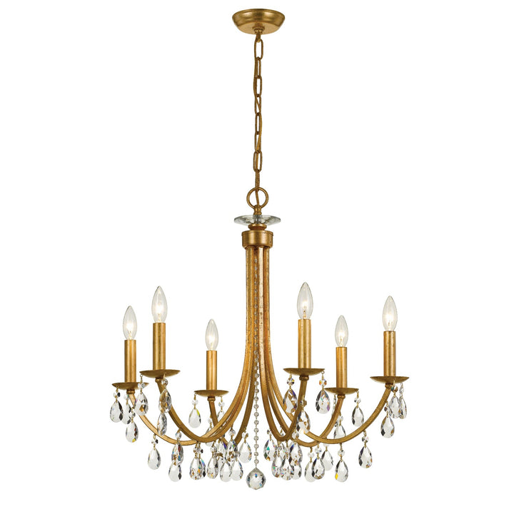 Crystorama Crystorama Bridgehampton 6 Light Hand Cut Crystal Antique Gold Chandelier