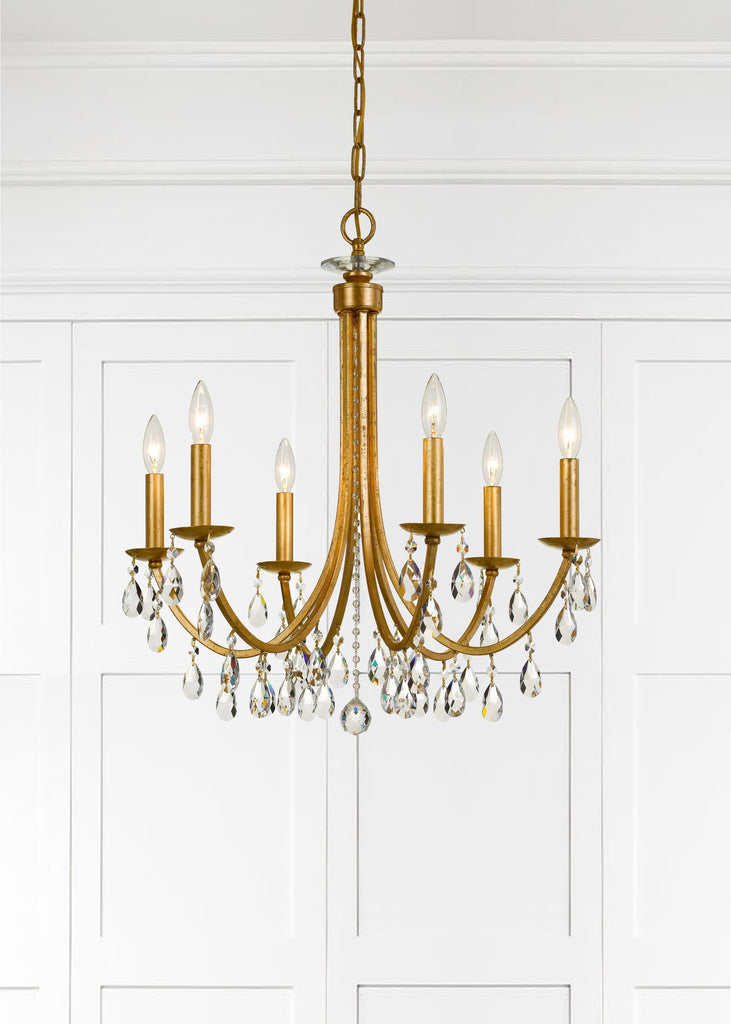Crystorama Crystorama Bridgehampton 6 Light Hand Cut Crystal Antique Gold Chandelier