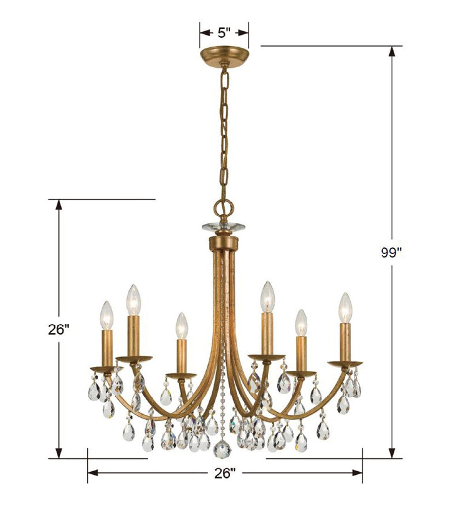 Crystorama Crystorama Bridgehampton 6 Light Spectra Crystal Antique Gold Chandelier